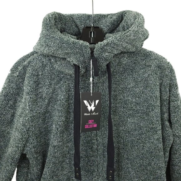 White Mark Sherpa Full Zip Hoodie Sweater Jacket Size M Fleece Pockets Gray NEW - Picture 9 of 16